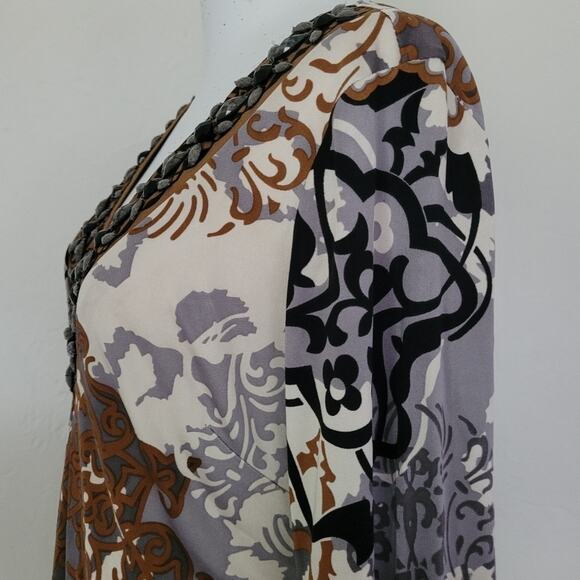 Hale Bob 100% Silk Knit Embellished V-Neck Long Sleeve Dress - Size Medium - Picture 3 of 8